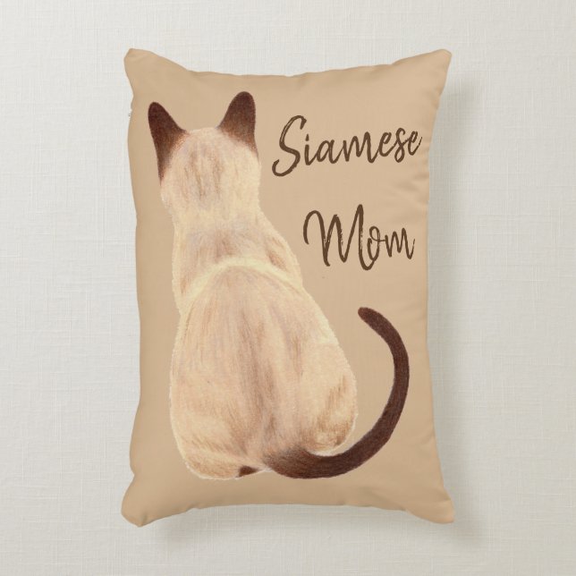 Sasha Siamese Cat Mum Kitty Looking Away Drawing Decorative Cushion (Front(Vertical))