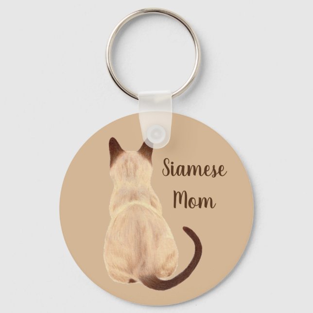 Sasha Siamese Cat Person Kitty Looking Away Art Key Ring (Front)