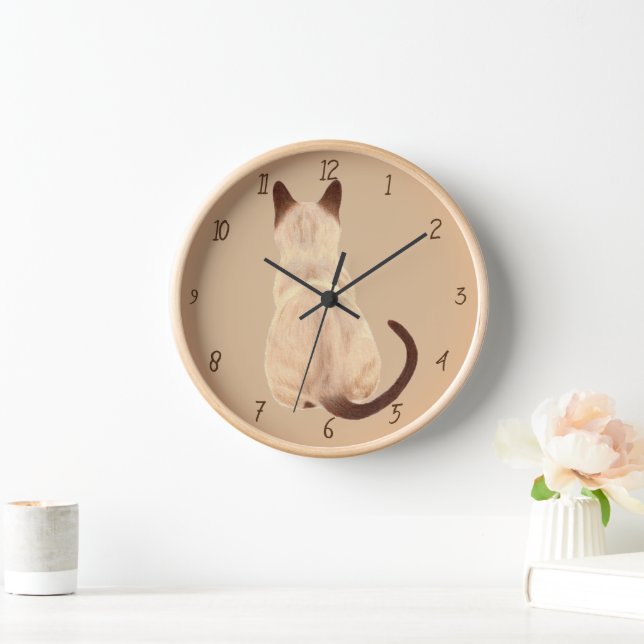 Sasha Siamese Cat Person Kitty Looking Away Art Wall Clock (Home)