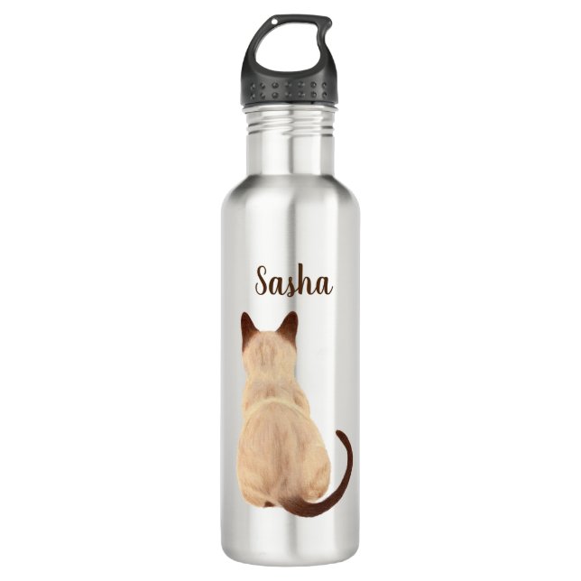 Sasha Siamese Cat Sitting Back View Kitty Custom 710 Ml Water Bottle (Front)