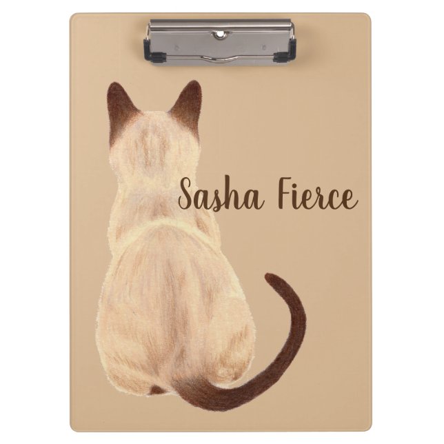 Sasha Siamese Cat Sitting Back View Kitty Custom Clipboard (Front)