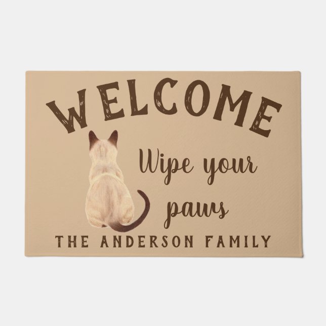 Sasha Siamese Cat Sitting Back View Kitty Custom Doormat (Front)