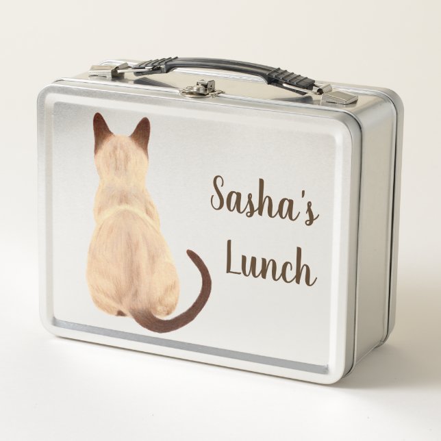 Sasha Siamese Cat Sitting Back View Kitty Custom Metal Lunch Box (Front)