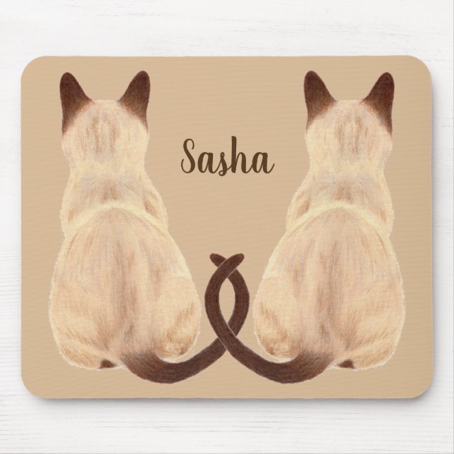 Sasha Siamese Cat Sitting Back View Kitty Custom Mouse Pad (Front)