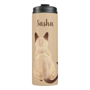 Sasha Siamese Cat Sitting Back View Kitty Custom Thermal Tumbler
