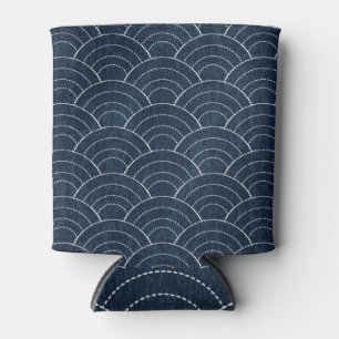 Sashiko Embroidery: Indigo Japanese Pattern. Can Cooler