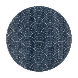 Sashiko Embroidery: Indigo Japanese Pattern. Cutting Board