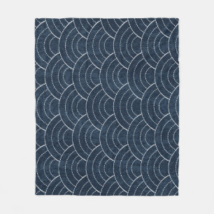 Sashiko Embroidery: Indigo Japanese Pattern. Fleece Blanket