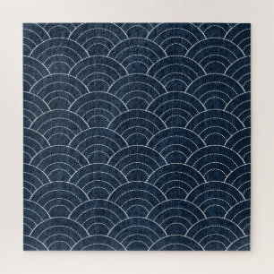 Sashiko Embroidery: Indigo Japanese Pattern. Jigsaw Puzzle