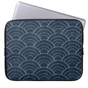 Sashiko Embroidery: Indigo Japanese Pattern. Laptop Sleeve