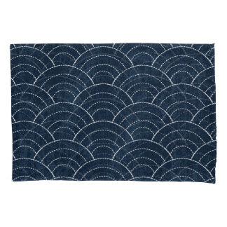 Sashiko Embroidery: Indigo Japanese Pattern. Pillowcase