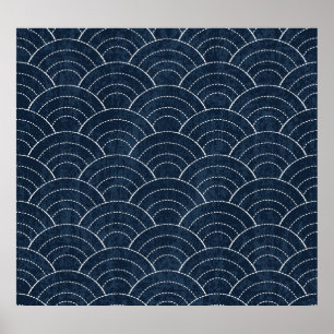Sashiko Embroidery: Indigo Japanese Pattern. Poster