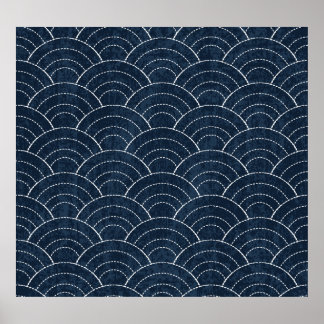 Sashiko Embroidery: Indigo Japanese Pattern. Poster