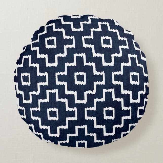 Sashiko Pattern: Traditional Japanese Embroidery Round Cushion (Front)