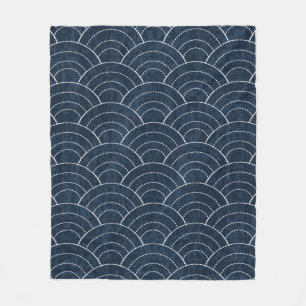 Sashiko seamless indigo dye pattern with tradition fleece blanket