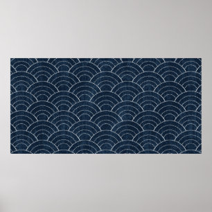 Sashiko seamless indigo dye pattern with tradition poster