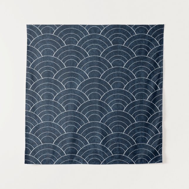 Sashiko seamless indigo dye pattern with tradition tapestry (Front)