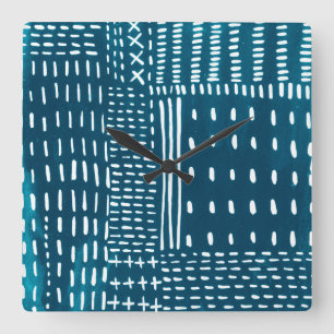 Sashiko Stitches Square Wall Clock