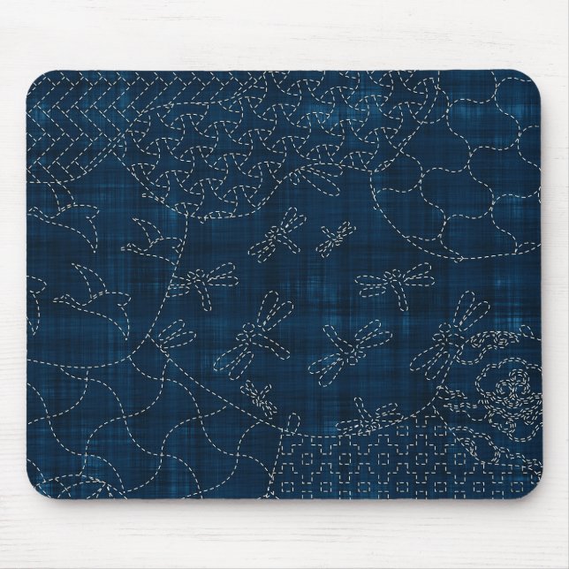 Sashiko-style embroidery imitation mouse pad (Front)