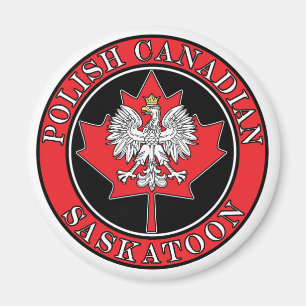 Saskatoon Round Polish Canadian Leaf Magnet