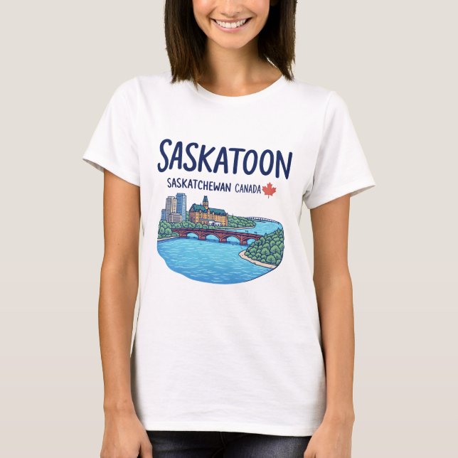 Saskatoon Saskatchewan Canada Cute Skyline  T-Shirt (Front)