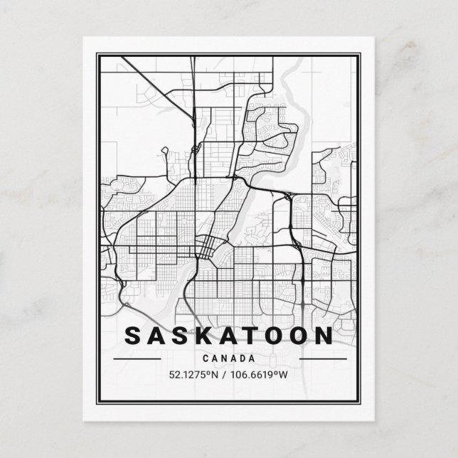 Saskatoon Saskatchewan Canada  Travel City Map Postcard (Front)