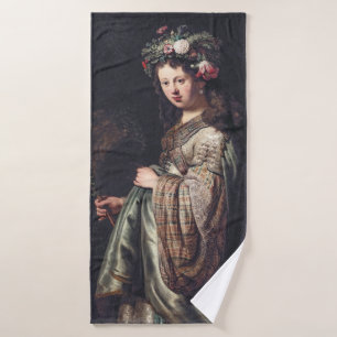 Saskia van Uylenburgh as Flora, Rembrandt, 1634 Bath Towel