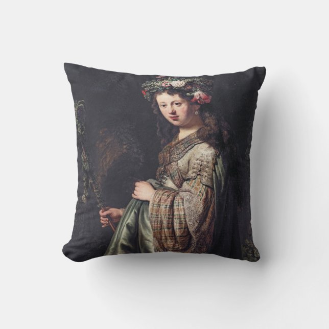 Saskia van Uylenburgh as Flora, Rembrandt, 1634 Cushion (Front)