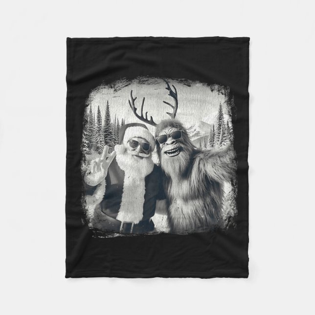 Sasquatch 67 Christmas Tree Funny Santa Bigfoot  Fleece Blanket (Front)