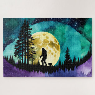 Sasquatch and Bear on the mountain Jigsaw Puzzle