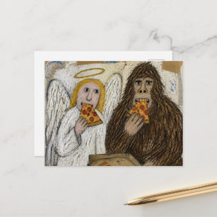 Sasquatch and the Angel Eating Pizza Postcard