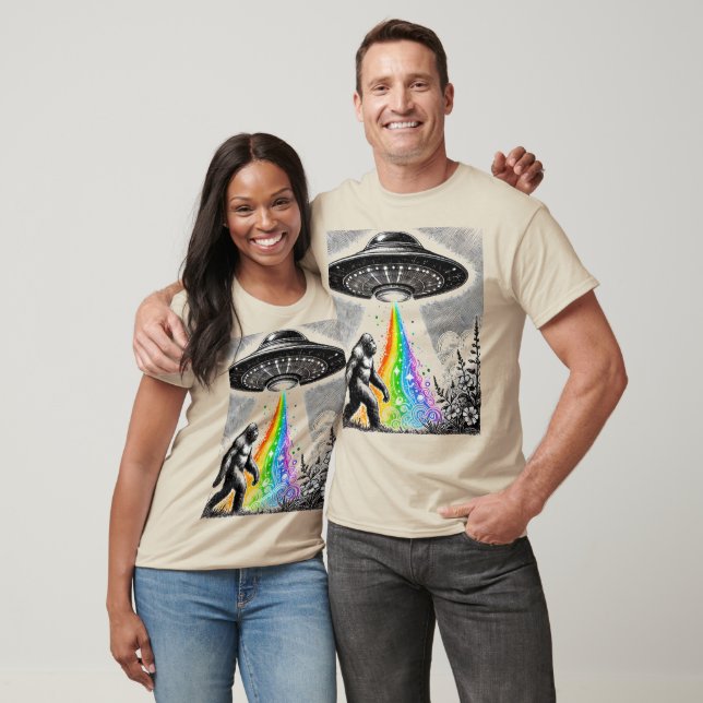 Sasquatch and the UFO in a Meadow T-Shirt (Unisex)