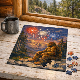 Sasquatch at Mount Rushmore Fireworks Night Jigsaw Puzzle