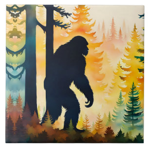Sasquatch Autumn Landscape Sunset Ceramic Tile