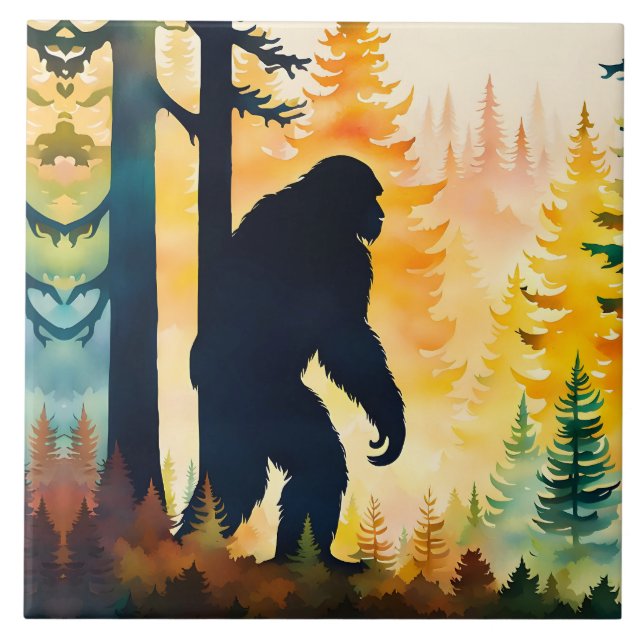 Sasquatch Autumn Landscape Sunset Ceramic Tile (Front)