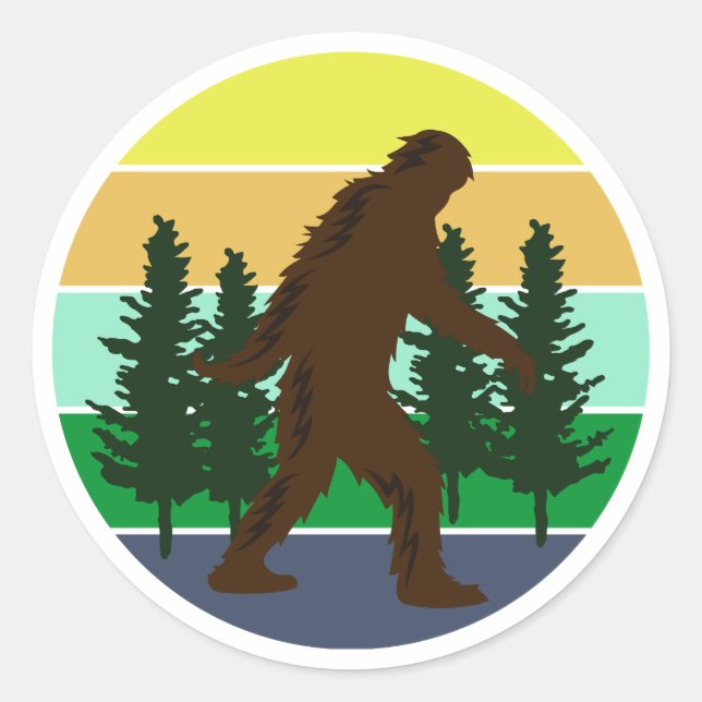 Sasquatch Believer | Vintage Sunset Bigfoot   Classic Round Sticker (Front)