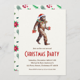 Sasquatch Big Foot in a Santa Hat Christmas Party Invitation