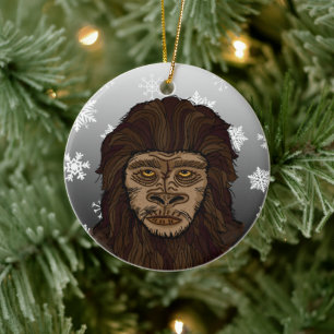 Sasquatch Bigfoot and Snowflakes Christmas Ceramic Ornament