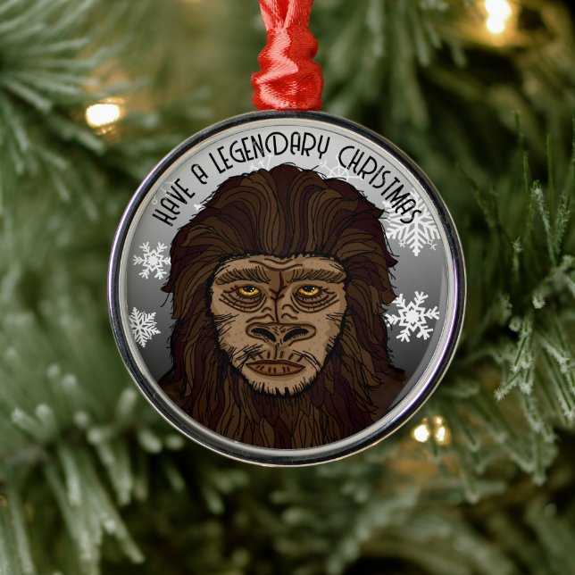Sasquatch Bigfoot and Snowflakes Christmas  Metal Ornament (Tree)