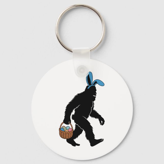 Sasquatch Bigfoot Bunny Ears Carrying Easter Eggs  Key Ring (Front)