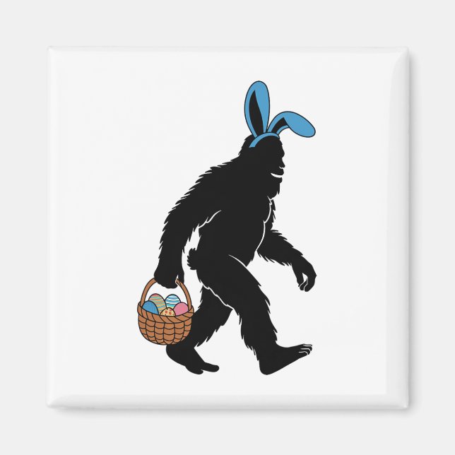 Sasquatch Bigfoot Bunny Ears Carrying Easter Eggs  Magnet (Front)