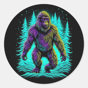 Sasquatch Bigfoot in Teal and Black Classic Round Sticker