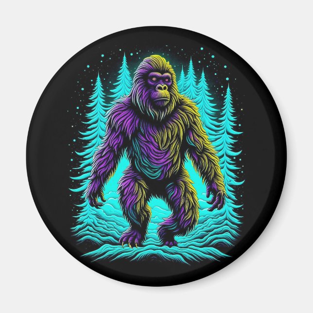 Sasquatch Bigfoot in Teal and Black Magnet (Front)