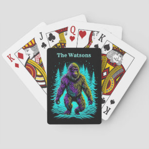 Sasquatch Bigfoot in Teal and Black Playing Cards