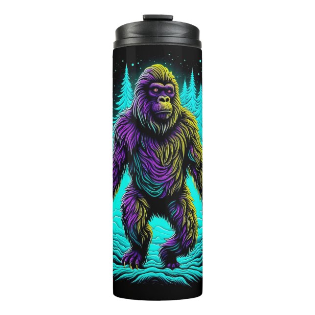 Sasquatch Bigfoot in Teal and Black Thermal Tumbler (Front)