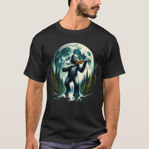 Sasquatch Bigfoot Playing Fiddle on Full Moon T-Shirt