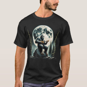 Sasquatch Bigfoot Playing Ukulele on Full Moon T-Shirt
