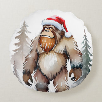 Sasquatch Bigfoot Yeti Christmas Round Cushion