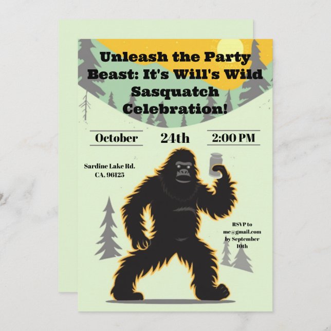 Sasquatch Birthday Invitation (Front/Back)