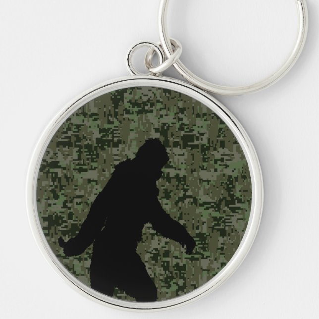 Sasquatch Black Silhouette Digital Camouflage Key Ring (Front)